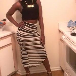 Womens Black and White long stripe Maxi Skirt